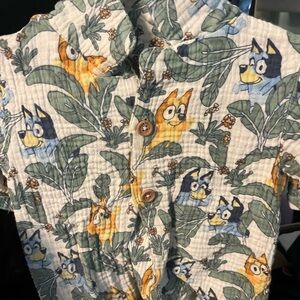 Bluey Leaf Print Button-Up Shirt